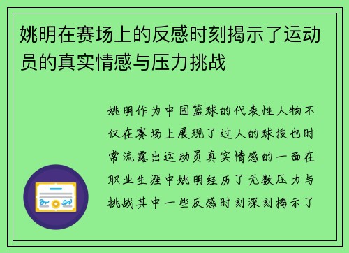 姚明在赛场上的反感时刻揭示了运动员的真实情感与压力挑战